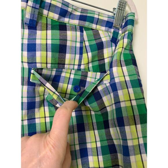 PJ Mark Plaid Green Blue Yellow Baggy Hip Hop Flat Front Shorts Size 34 - Picture 4 of 6